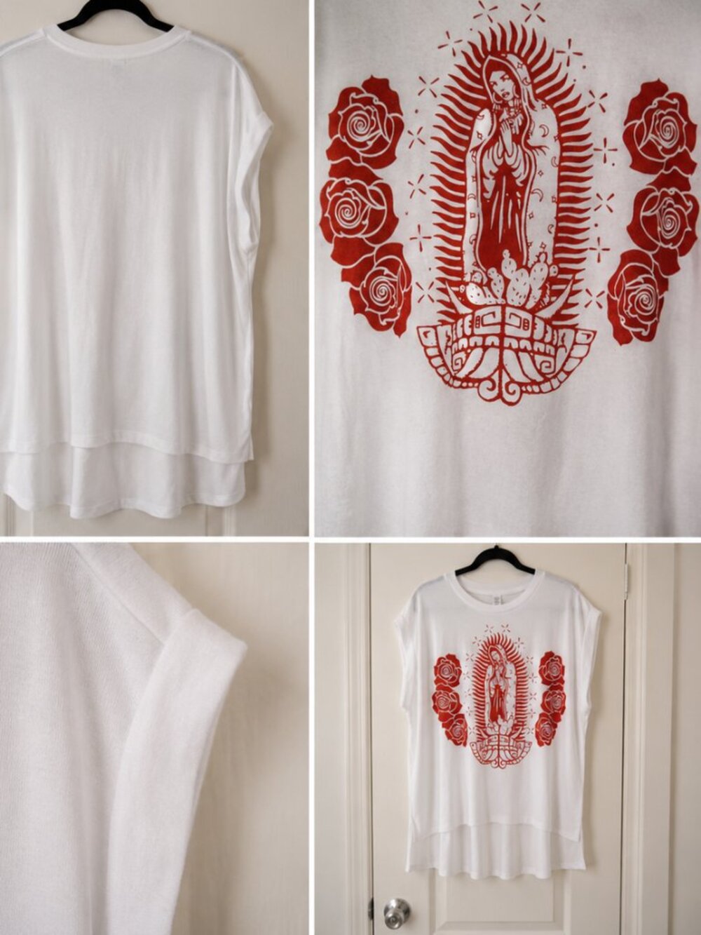 White Virgen de Guadalupe Graphic Tee 2XL Boho Top